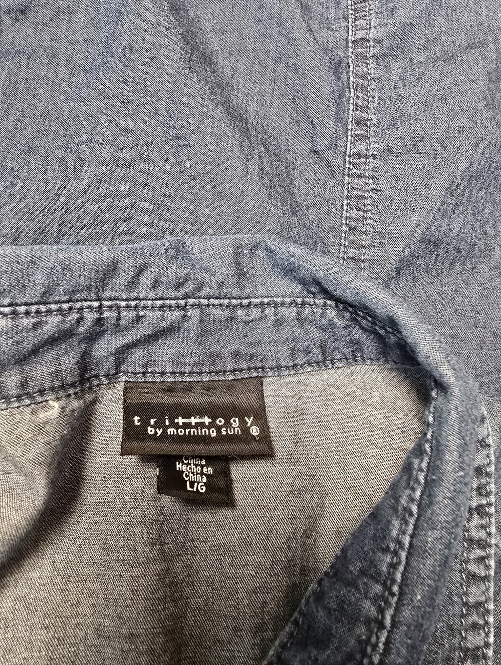 Trilogy by Morning Sun  Long Sleeve Button-Up Dark Washed Blue L With Cardinal - Picture 2 of 5